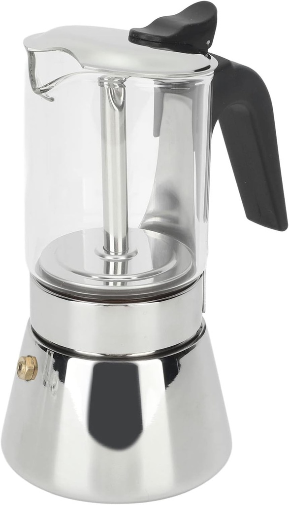 Jiawu Pot, Classic Stovetop Espresso Maker, Stainless Steel Italian and Cuban Greca Coffee Maker, Premium Crystal Glass Top Espresso Pot, Easy to Operate & Quick Cleanup (360ml)