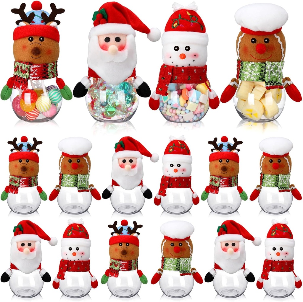 12 Pcs Christmas Candy Jars with Snowman Santa Elk Gingerbread Lid 5.91 x 3.15 Inch Plastic Clear Cookie Jar Christmas Snack Food Storage Container for Holiday Party Gift