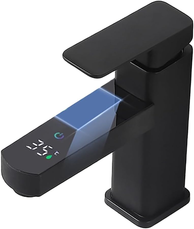 Smart LED Basin Faucet – Touch Digital Temperature Display, Non-Electric Hot & Cold Mixer Tap, Modern Black Finish for Bathroom & Kitchen, Durable & Easy to Install