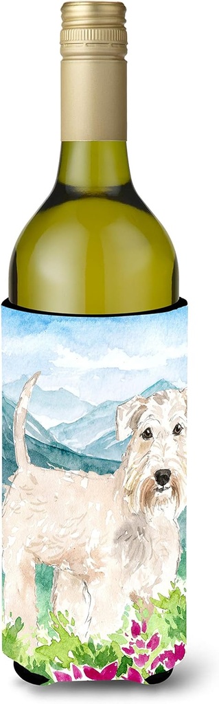 Caroline's Treasures CK2515LITERK Mountian Flowers Wheaten Terrier Wine Bottle Hugger Bottle Cooler Sleeve Hugger Machine Washable Collapsible Insulator Beverage Insulated Holder