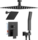 Shower Systems Shower Faucet Sets Matte Black, STARBATH 12+6" Dual Rain Shower Head with Handheld Spray for Two People, Ceiling Mount 3 Way Rainfall Shower Valve with 5 Diverter and Trim Kit Complete