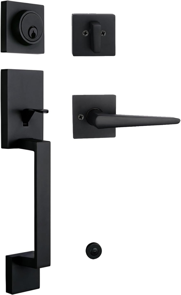 NEWBANG Traditional Keyed Entry Handleset for Single Front Door with Lever Handle in Matte Black,(Keyed),MDHST2010DB-AMZ