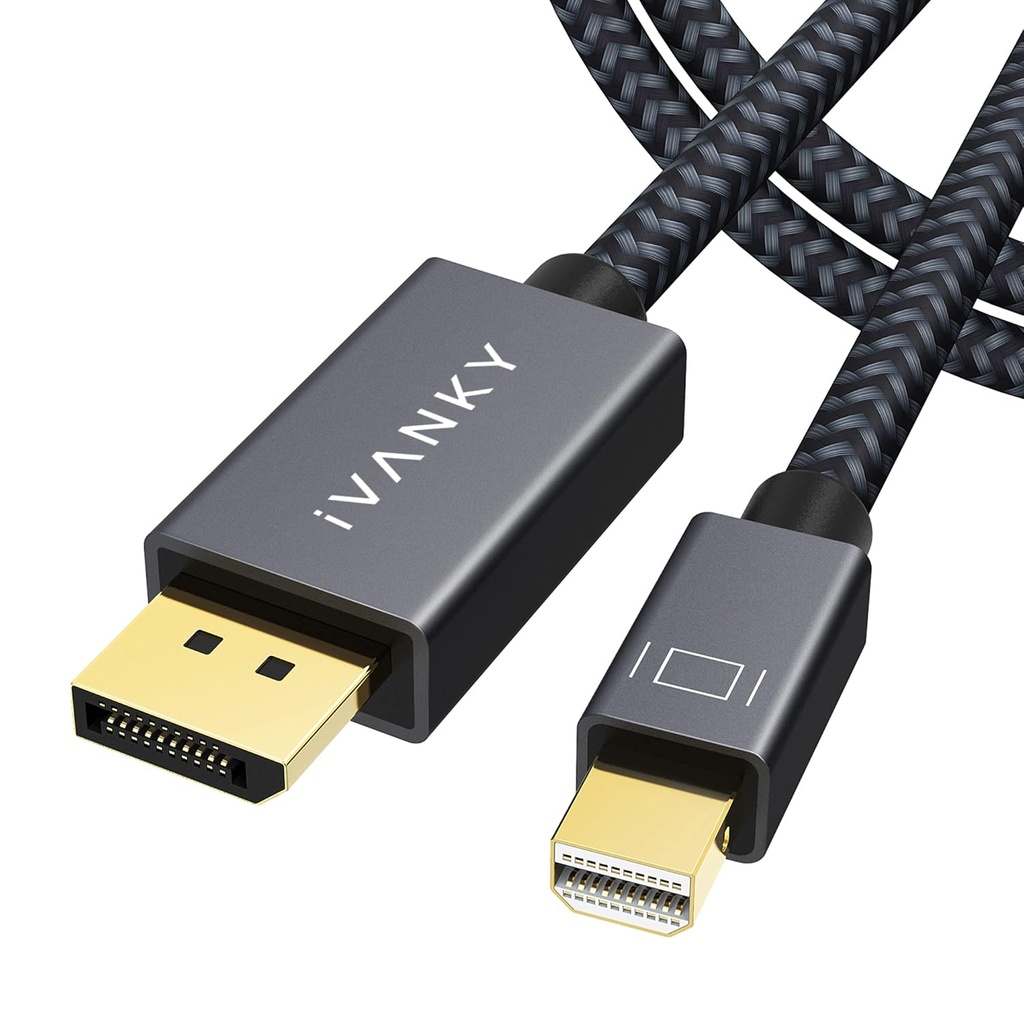 IVANKY 8K Mini DisplayPort to DisplayPort Cable 6.6ft, Bi-Directional Mini DP to DP Cable 8K@60Hz, 4K@144Hz, 32.4Gbps HD [Thunderbolt 2 Compatible] Aluminum Shell, Gold-Plated Braided for MacBook, PC