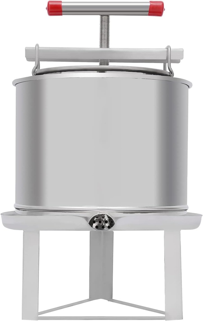 Fruit Honey Presser 12.6L Manual Honey Press Extractor Stainless Steel Household Beeswax Presser Grape Fruit Juice Press Extractor With 3 Support Feet Stable Triangular Structure (Silver)
