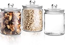 Set of 3 Glass Jar with Lid 1 Liter | Airtight Glass Storage Container for Food, Pasta, Coffee, Candy, Dog Treats, Snacks | Glass Organization Canisters for Home & Kitchen | 34 Ounces