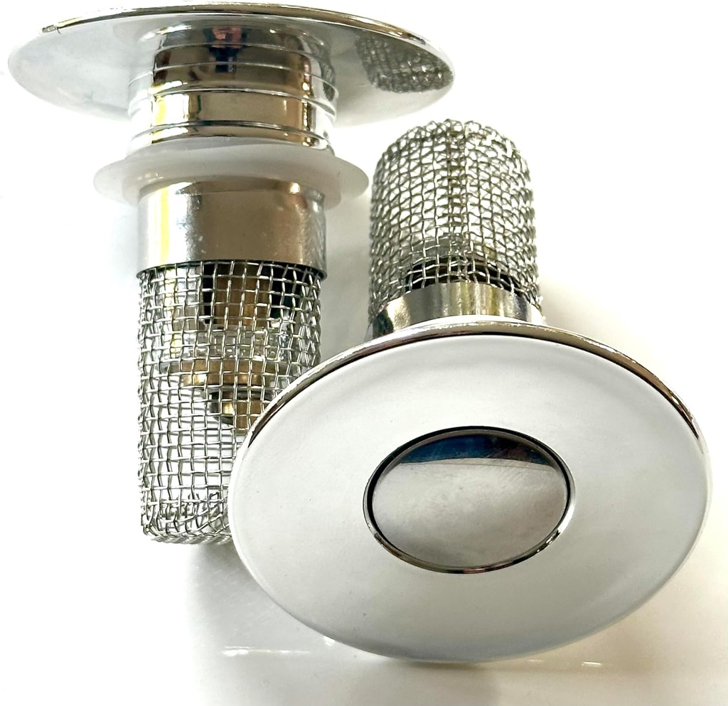 Universal Bathroom Sink Stopper 2PCS – Pop-Up Drain Plug with Hair Catcher, Fits 1.1”-1.29” Drains, Leakproof, Rustproof, Anti-Clog System, Quick Install, Smooth Water Flow