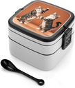 Two Cats Dancing Stackable Bento Box Double-layered Leak-Proof Lunch Box 1L Capacity Portable Lunchbox Durable Drop-Proof for Work Picnic Travel