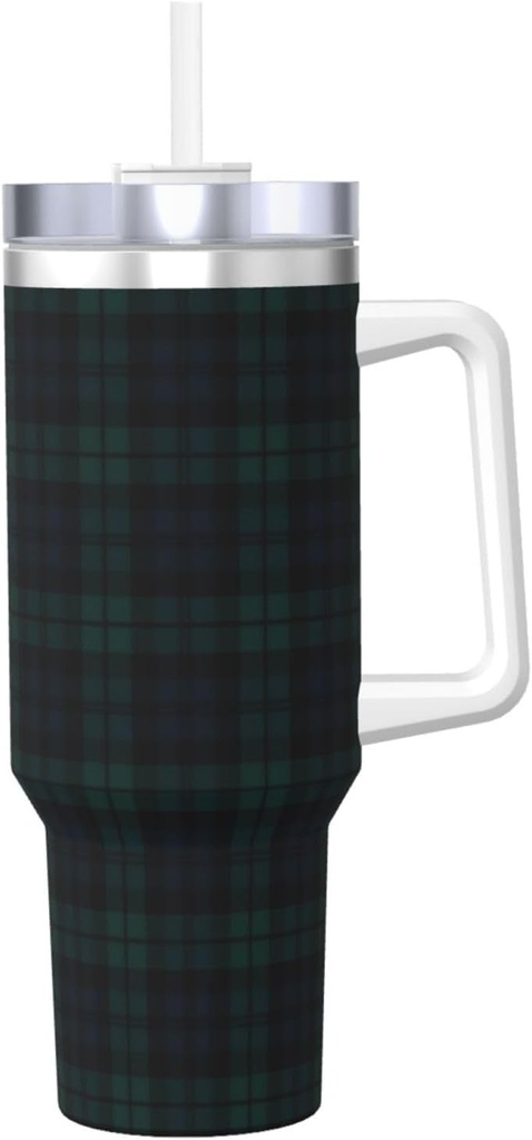Black Watch Tartan 40 Oz Tumbler With Handle And Straw Lid, Insulated Reusable Stainless Steel Travel Mug Iced Tea Or Coffee, Smoothie And More