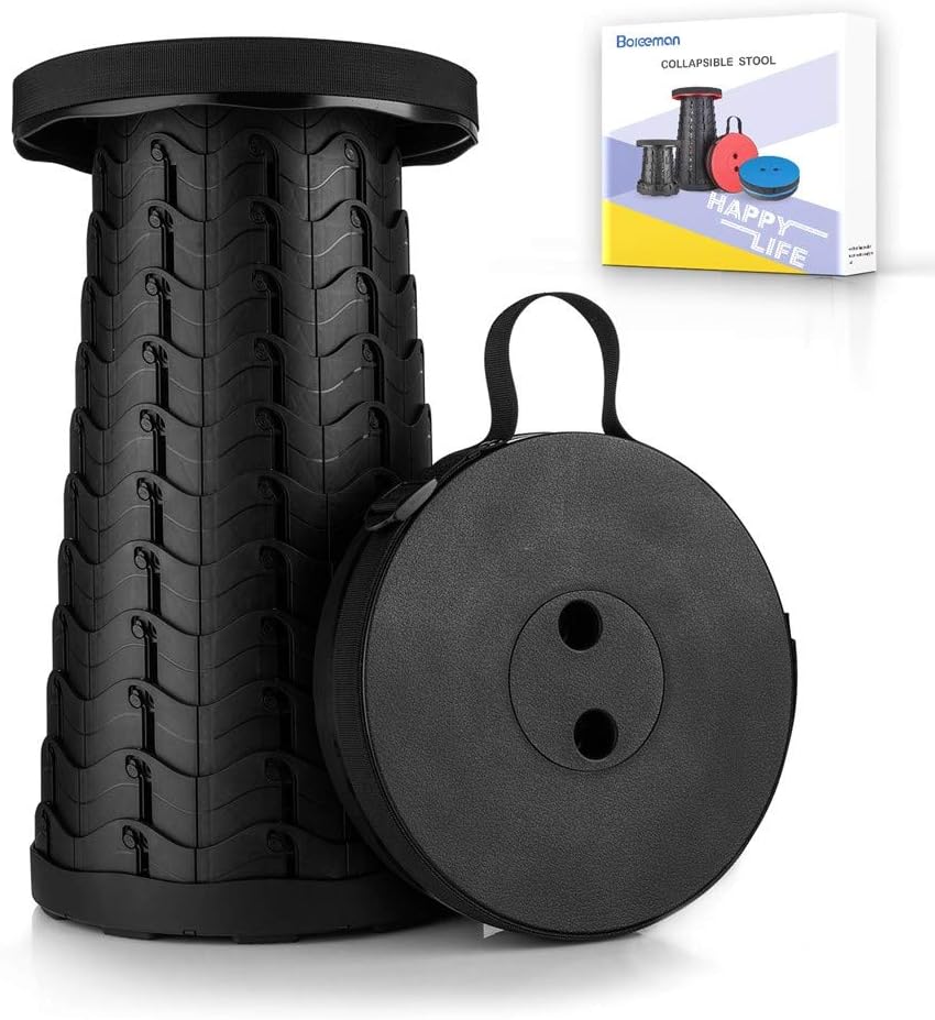 Boreeman Upgraded Folding Stool Lightweight Yet More Sturdy with Load Capacity 400lbs Portable Collapsible Stool for Camping Fishing Hiking BBQ (Black)