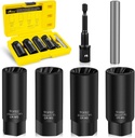 Topec 6PCS Deep Lug Nut Removal Tool, 1/2" Drive Lug Nut Extractor Set, 17-22mm Wheel Lock Removal Kit, Spark Plug Extractor Socket Set for Stripped, Rounded, Damaged Bolts & Studs