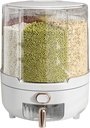 360 Degree Rotating Rice Dispenser with 6 Compartments, Kitchen Grain Storage Container for Countertops, Removable Lid Food Dispenser for Beans, Rice, and Dry Foods