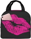 80s Hot Pink Kiss Lips Insulated Lunch Box Large Capacity Thermal Lunch Bag Cooler Lunch Meal Tote Bag Reusable Handbag With Front Pocket For Work Picnic Travel Hiking