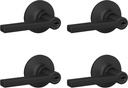 Lock Scout Straight Lever with Round Trim Keyed Entry Door Handle, Matte Black Finish, 4 Pack