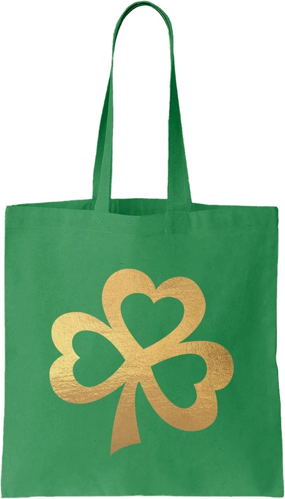 Gold Foil Shamrock Hearts - Love Irish Reusable Grocery Tote Bag (Kelly Green)