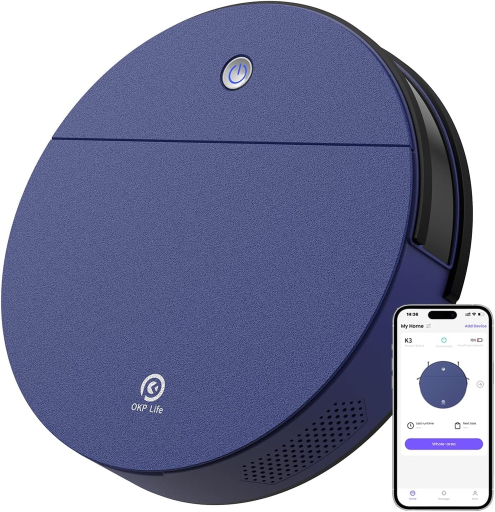 OKP K3 Robot Vacuum Cleaner Self-Charging Robotic Vacuum Cleaner with 2000Pa Strong Suction Voice Control for Hardfloor and Carpet,Blue