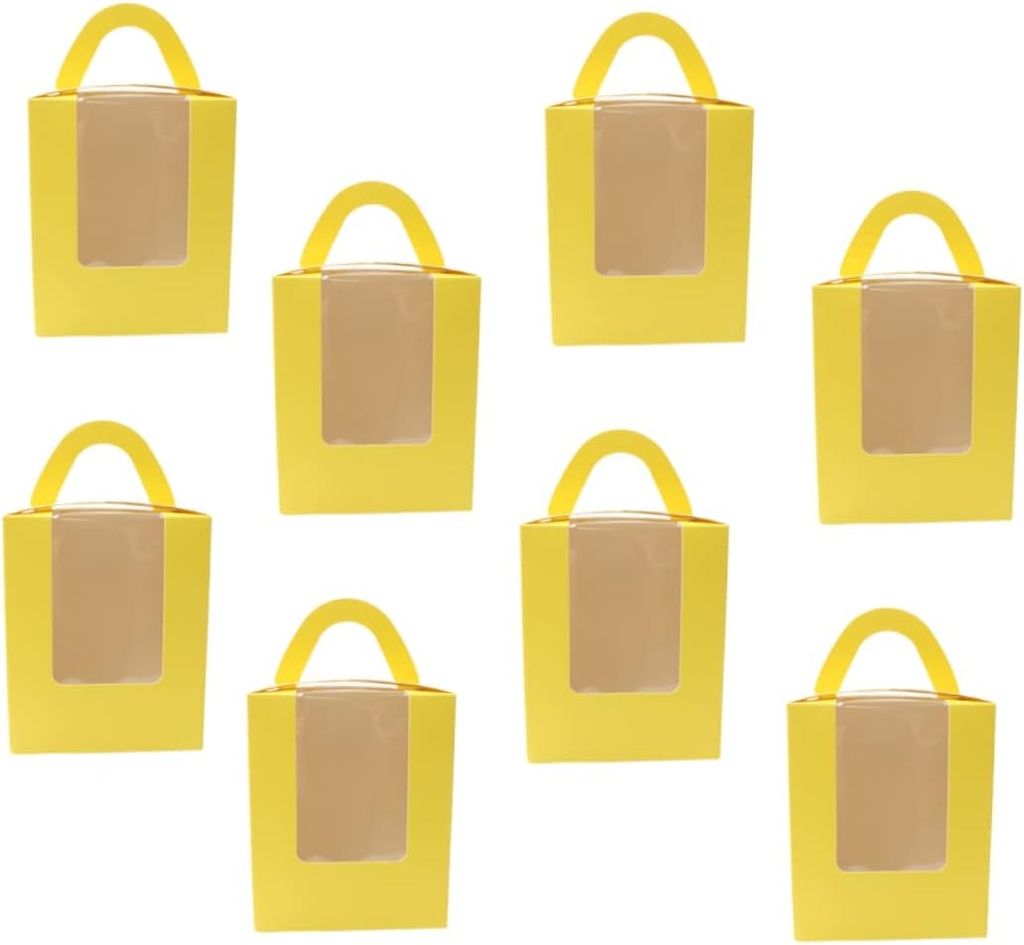 20Pcs Yellow Handheld Cupcake Boxes with PVC Window and Cardboard Insert for Base Treats Portable and Easy to Fold Up for Parties and Events