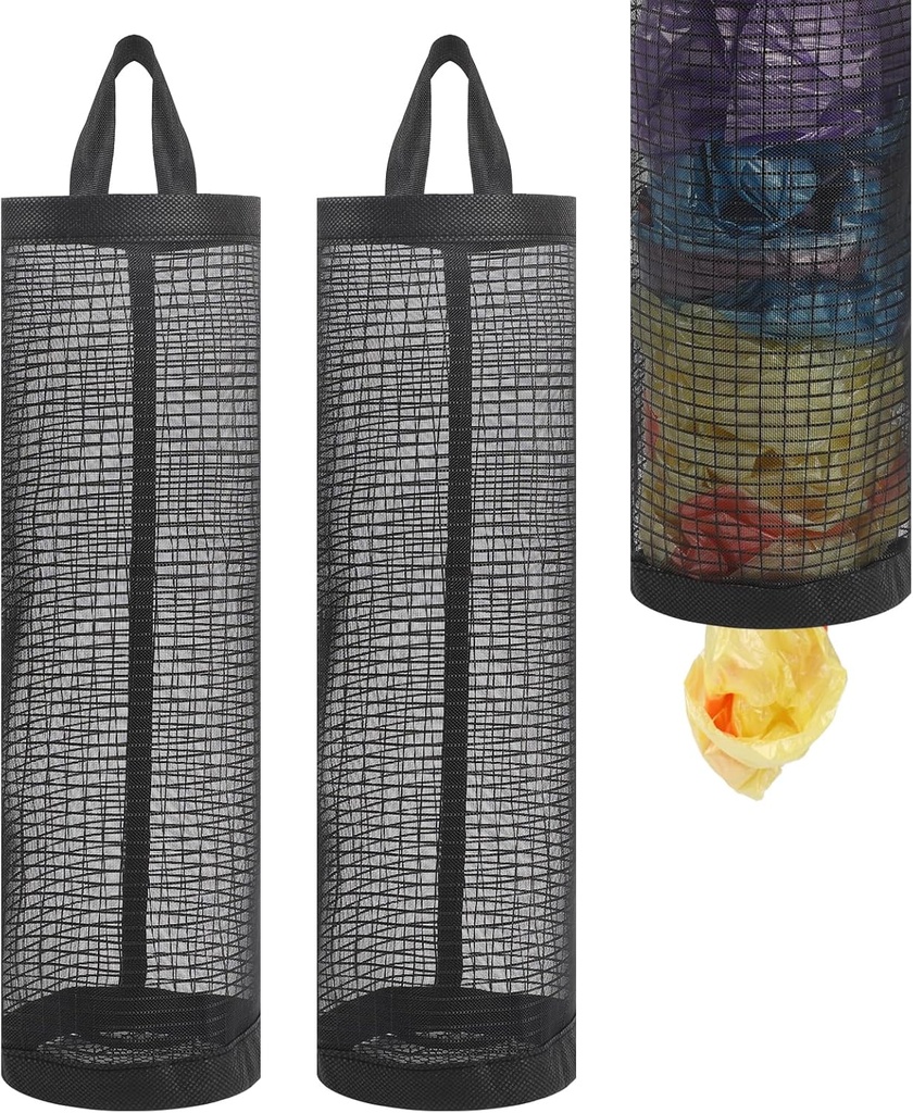 Mozeat Lens 2Pack Plastic Bag Holder, Grocery Bag Holder for Plastic Bags Mesh Hanging Storage Dispenser Trash Bag Organizer Shopping Bag Holder for Plastic Bags