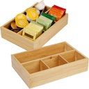 2 Pack Bamboo Tea Bag Organizer for Drawer, Wood Hot Tea Bag Storage Organizer Holder with 4 Compartments, Coffee Drawer Organizer for Coffee Station, Sugar Packet, Sweeteners, Small Packets