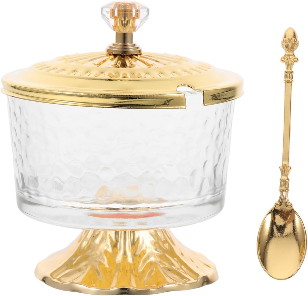 STOBAZA Condiment Jar Spice Container with Lids and Spoon Candy Cookie Canister Sugar Bowls Condiment Pots Spice Jars Seasoning Box Golden