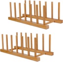 Bamboo Wooden Dish Racks Plate Stand Holder Vertical Drainer Kitchen Cabinet Organizer for Dish, Pots, Lids, Bowls, Cups, and Cutting Boards and Books(2 Packs)