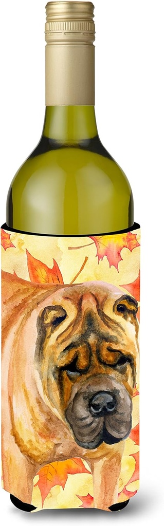 Caroline's Treasures BB9922LITERK Shar Pei Fall Wine Bottle Hugger, Yellow Bottle Cooler Sleeve Hugger Machine Washable Collapsible Insulator Beverage Insulated Holder