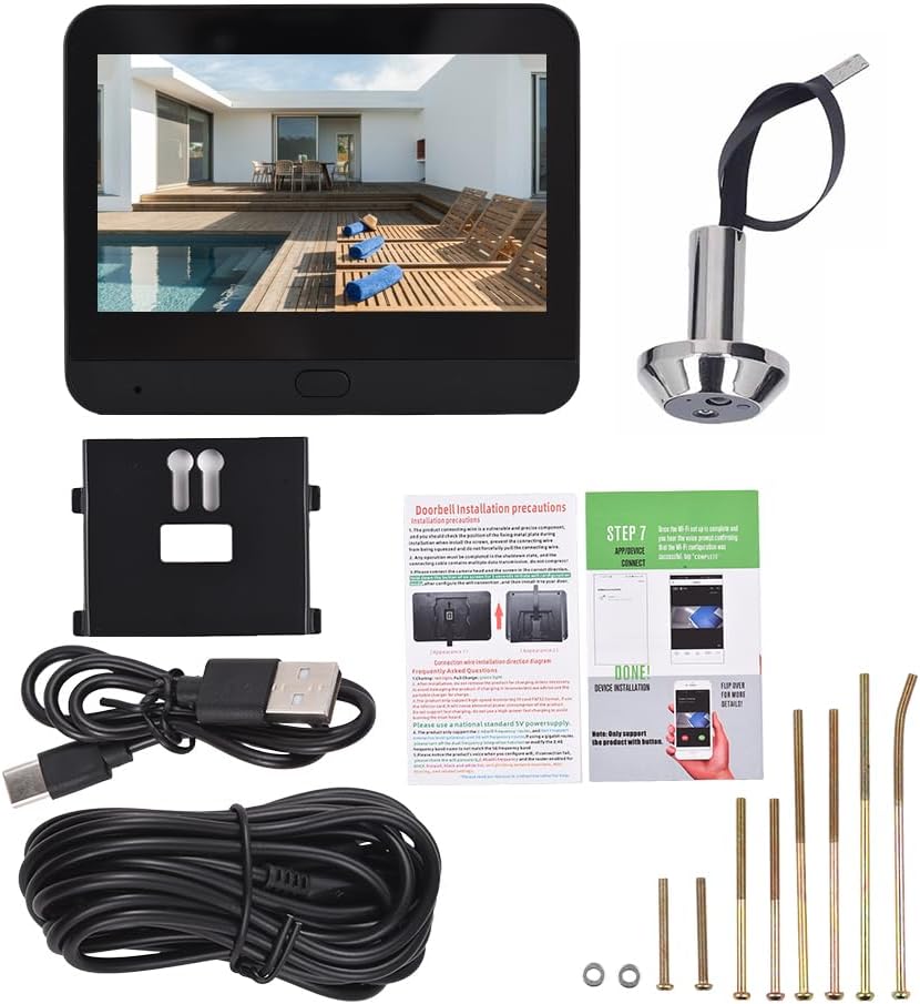 2.4G WiFi Video Doorbell for Apartment Peephole Camera 4.3-inch Display Tuya APP 1080P 120 Degree Visible Night Vision Peephole Camera with Automatic Sensing Motion