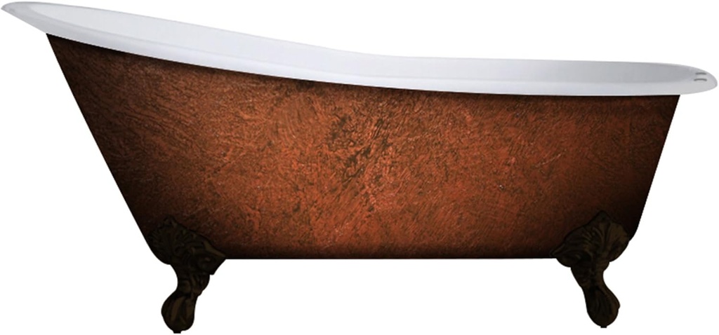 Cambridge Plumbing ST61-DH-ORB-CB Cast Iron Clawfoot Bathtub 61" X 30" Faux Copper Finish on Exterior with 7" Deck Mount Faucet Drillings and Oil Rubbed Bronze Feet