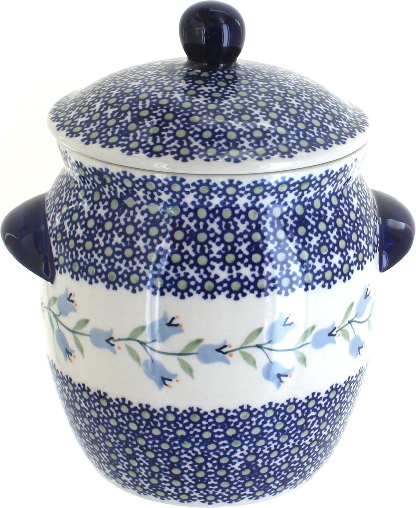 Blue Rose Polish Pottery - Blue Tulip Small Container - 7 Cup Capacity - Hand-Painted Polish Pottery Ceramic Kitchen Storage Jar with Lid