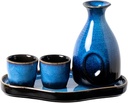 Sizikato Porcelain Sake Set with Tray, Including 1 Sake Bottle and 2 Sake Cups.