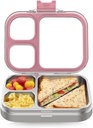 Stainless Steel Lunch Box, 3 Compartments Metal Bento Box for Kids Adults, Leak-Proof Lunch Box for School Office, Dishwasher Safe, BPA-Free, Tritan Lid, Pink
