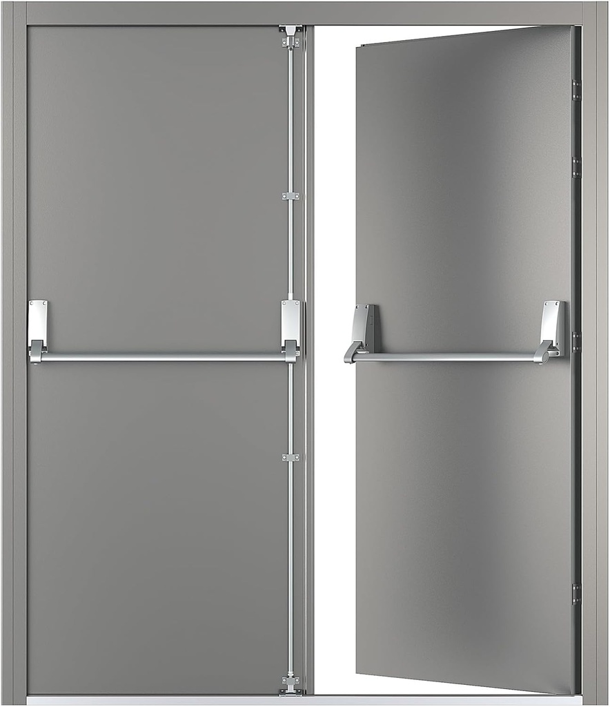 VIZ-PRO Quick Mount Fire Exit Door (Double) with Panic Bar, Gray Left Side-Active Leaf Outward