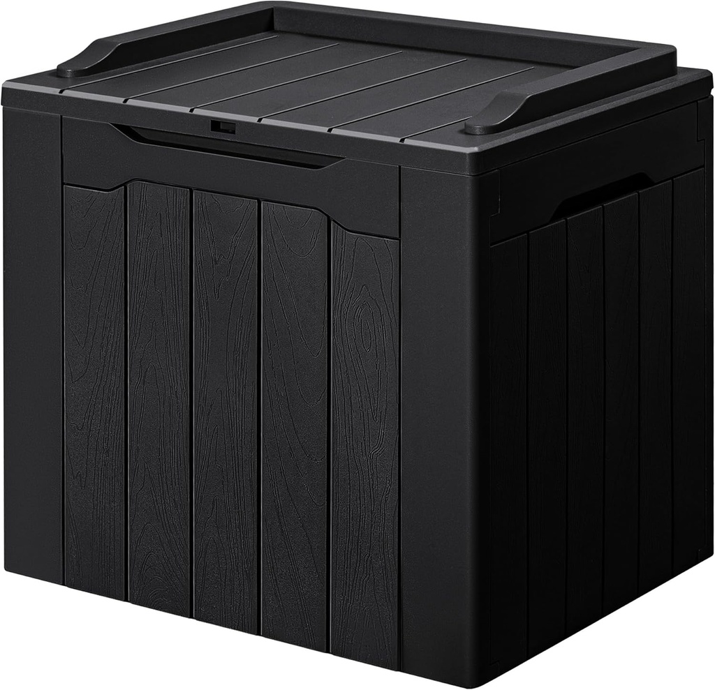 GUNJI 30 Gallon Small Deck Box Outdoor Waterproof Resin Storage Box Lockable Storage Container Outside Package Delivery Box (Black)