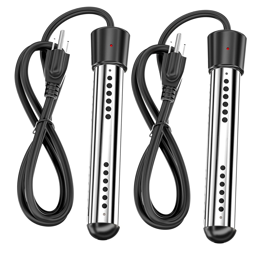 2000W Immersion Water Heater, Portable Water Heater Electric with 304 Stainless Steel, Thermometer & Safety Protection, Quickly Heats 5 Gallons of Water in Minutes, Suit for Bucket or Bathtub -2 Pack