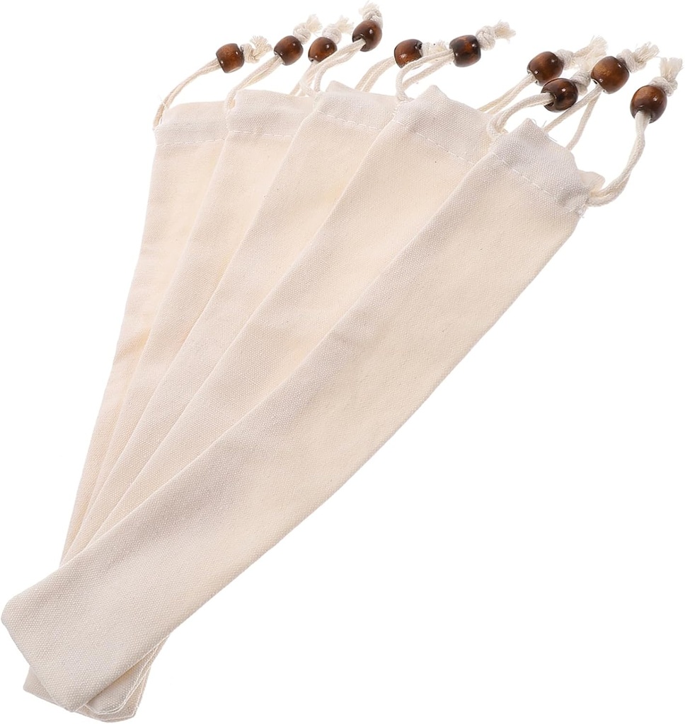 5pcs Cotton Drawstring Cutlery Bag Spoon Fork Holders Bento Accessories for Restaurant Silverware Bags for Takeout