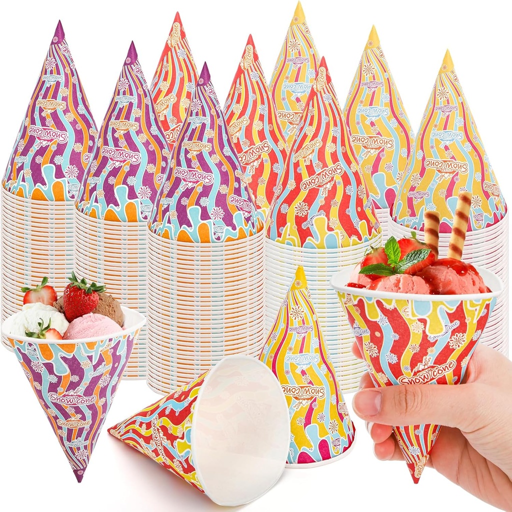 300 Pack 6 OZ Snow Cone Cups, Leakproof Paper Cone Cup, Disposable Sundae Snack Cup, Paper Funnel for Slush, Shaved Ice, Sorbet, Water Cooler Dispenser, Party, Cookout, Office