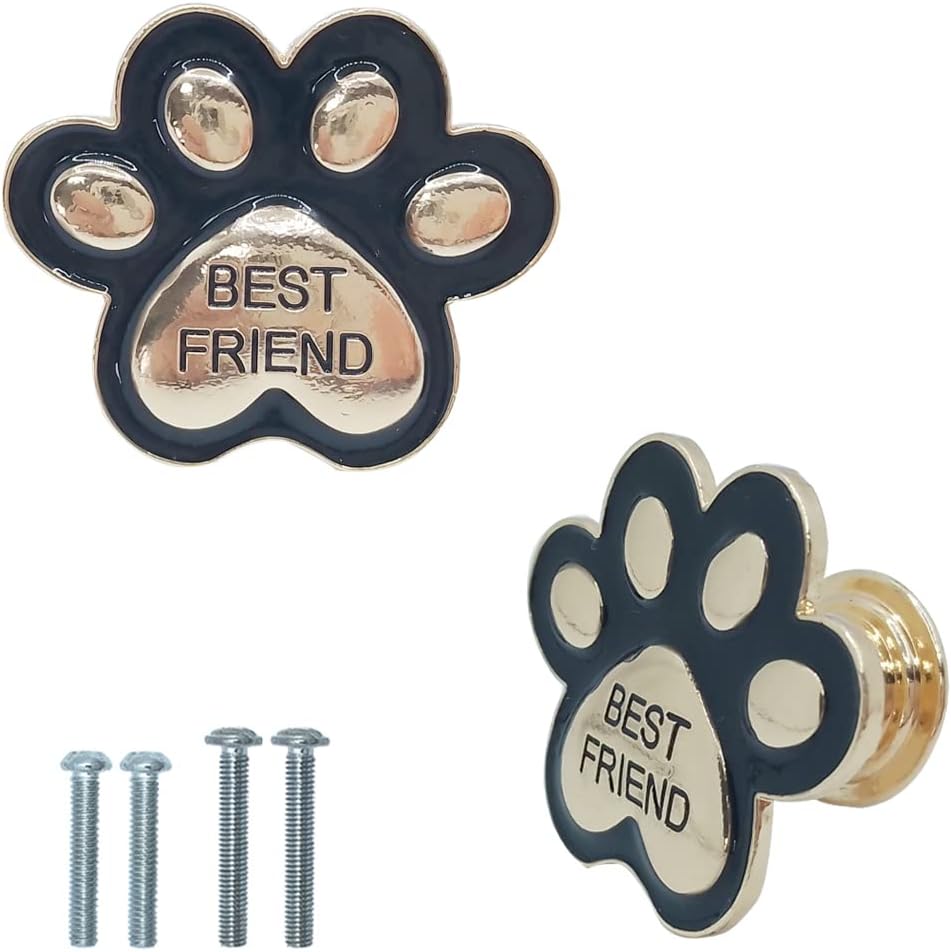 2 Pcs Dog Paw Knobs, Kitchen Cabinet Knobs Gold Dresser Knobs Black Cupboard Door Handles Animal Drawer Handles for Kitchen Cabinet Hardware