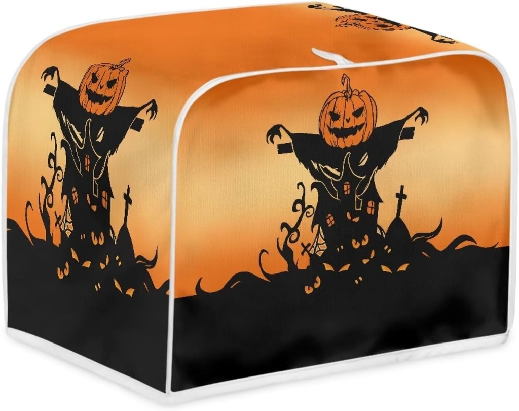 Ghost Jack-o'-lantern Toaster Cover Foldable Small Appliance Cover Fits for Most 4 Slice Toasters,Washable Waffles Maker Oven Dust Cover for Counter Halloween Decoration (Orange)