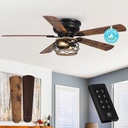 Ceiling Fans with Lights Low Profile, 48 Inch Farmhouse Flush Mount Ceiling Fan with Light and Remote Control, Black Chandelier Fans for Bedroom, Reverse Airflow, Timer, Ventilador de Techo con Luz