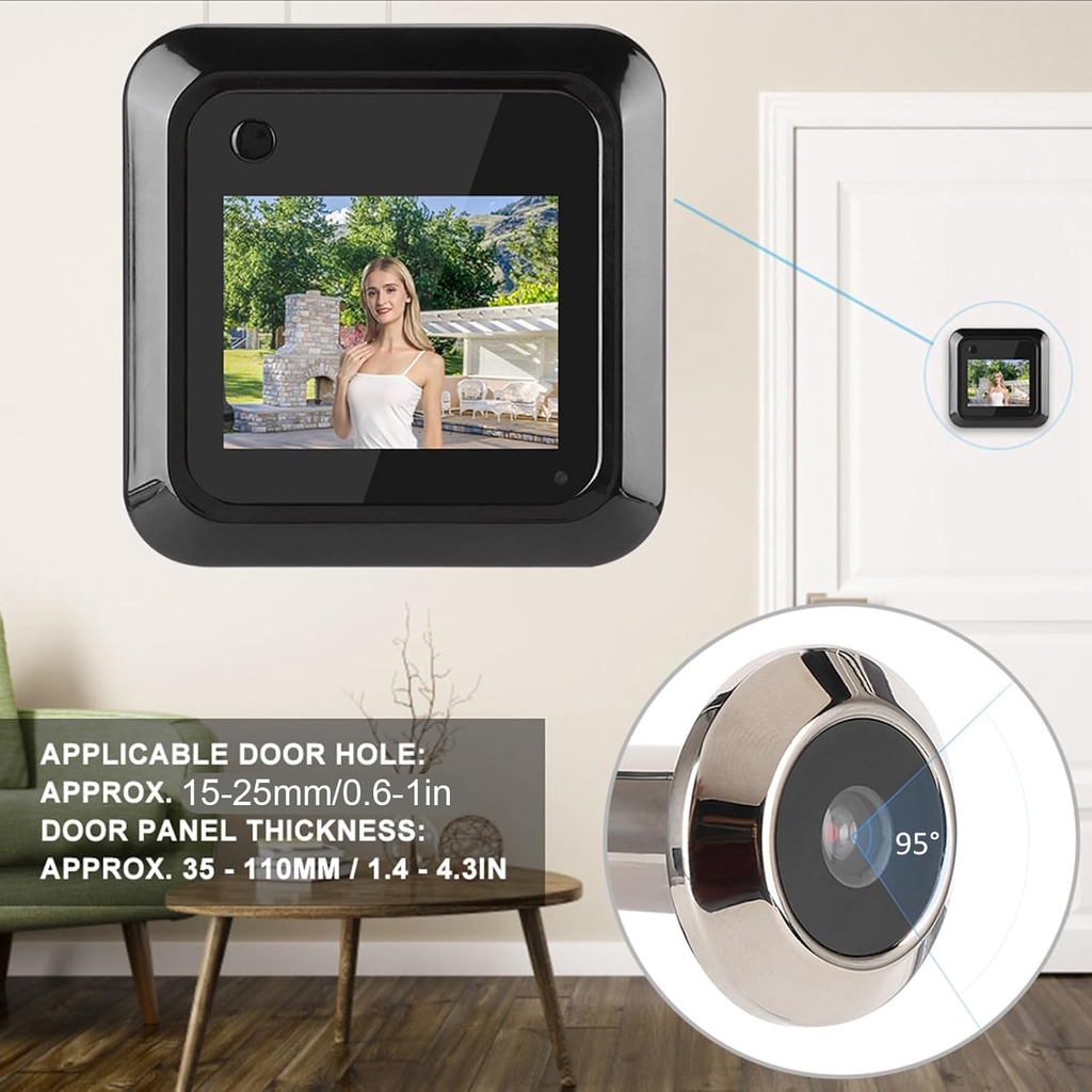 Diydeg Digital Door Viewer, 2.4in TFT LCD HD Screen 0.3MP Camera 95 Degree Wide Angle Peephole Viewer Support Taking Pictures, Front Door Peephole Camera for 0.6-2in Diameter Door Hole