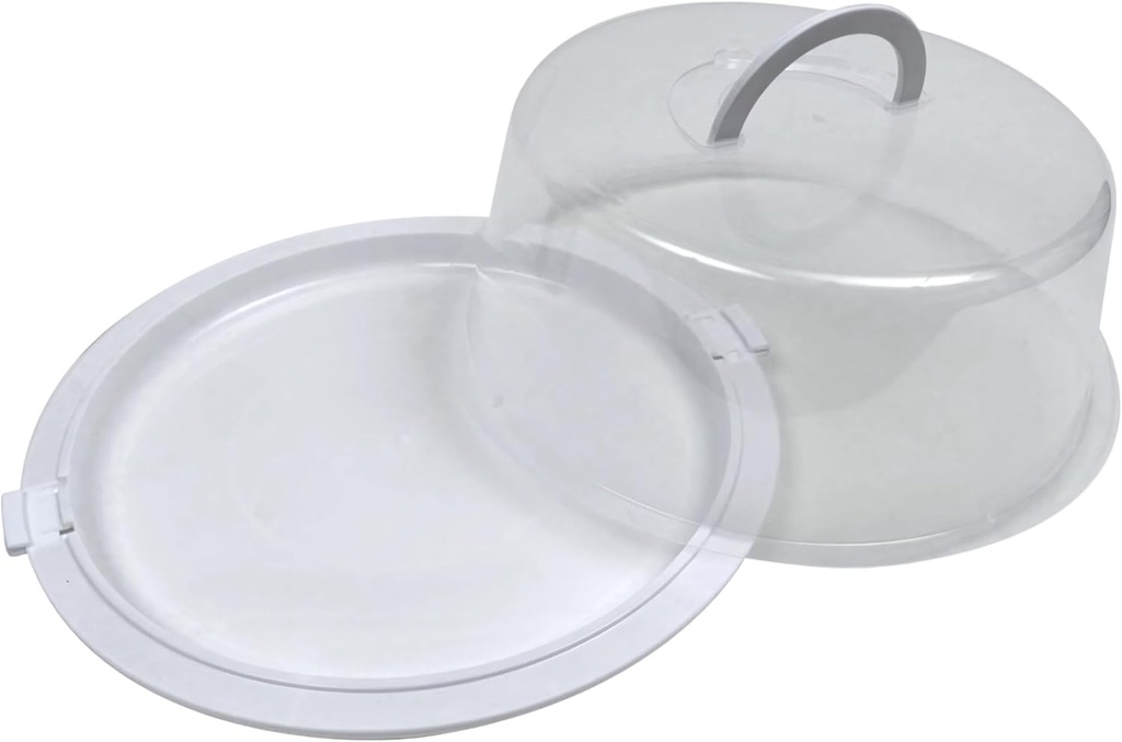 LSANDM (1) Reusable Plastic Round Cake Container with Lid 12x4.75 in Clear Transparent Pies Keeper for Pastry Carrier Tray Dessert Transport Storage Home Kitchen Food Organizer with IDANAPATAKI