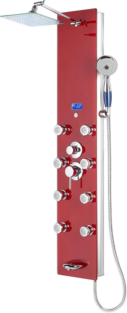 Blue Ocean 52" Aluminum SPA392R Shower Panel Tower System with Rainfall Shower Head and 8 Adjustable Massage Jets (Ruby Red)
