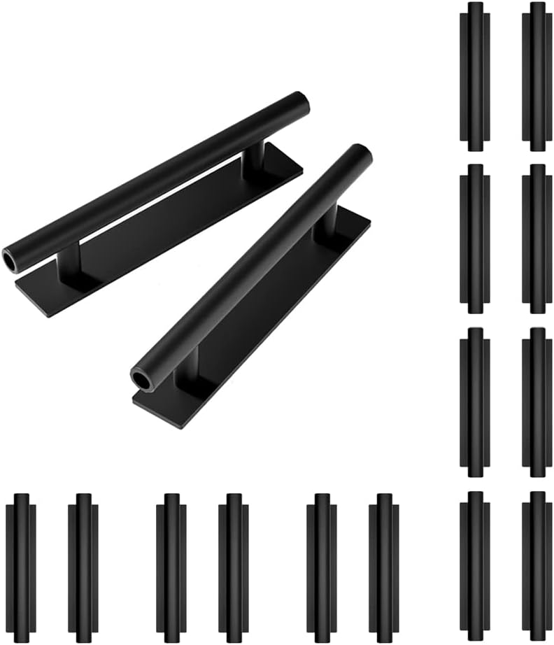 16 Pack Self-Stick Push Pull Helper ABS Plastic Wardrobe Handle Instant Cabinet Drawer Furniture Handles (Black, 16)