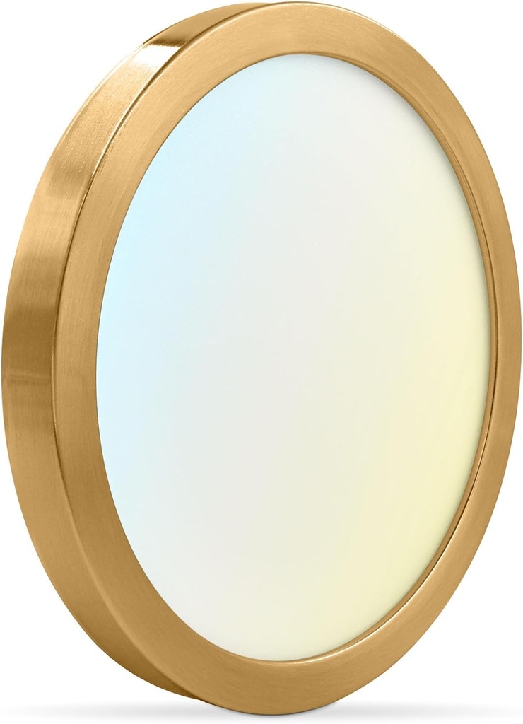 LUXRITE 7 Inch LED Flush Mount Ceiling Light, Dimmable, 15W 1000LM, 5CCT 2700K 3000K 3500K 4000K 5000K, Ultra Slim Round LED Ceiling Light, Wet Rated, Energy Star, ETL - Brass
