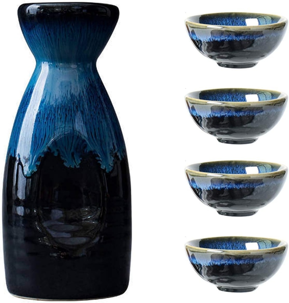 Refineness Sake Set, Made of Japanese Style Ceramics, 4 Sake Cups, 1 Sake Pot, 5 Parts, Japanese Style Porcelain Traditional Ceramic Cups Crafts/B(B)