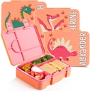 Personalized Bento Box for Kids with Dinosaur Theme and Name - Salmon - 5 Compartments Drop-Proof Bento Box, Dishwasher Safe, Made with BPA-Free Materials, Bento Lunch Box for Kids and Toddlers