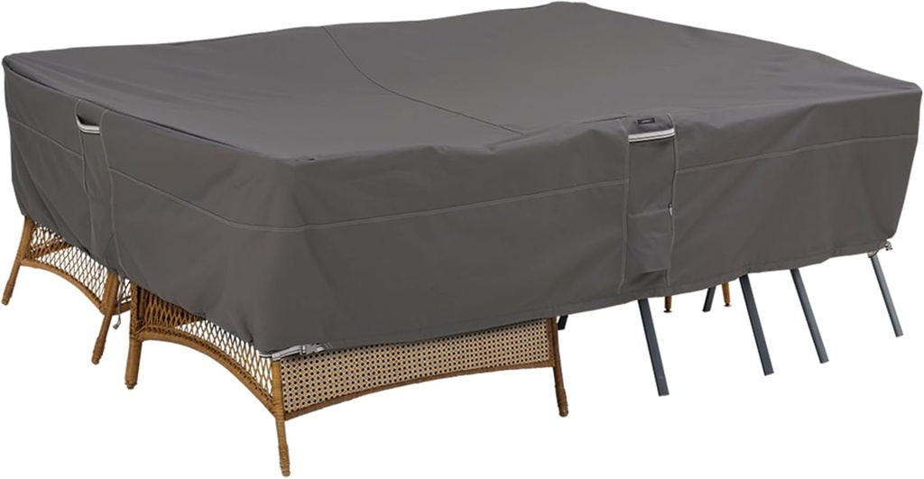Classic Accessories 55-908-055101-EC Ravenna Water-Resistant 140 Inch General Purpose Patio Furniture Cover,Dark Taupe/Mushroom/Espresso,140" x 70", Patio Furniture Covers