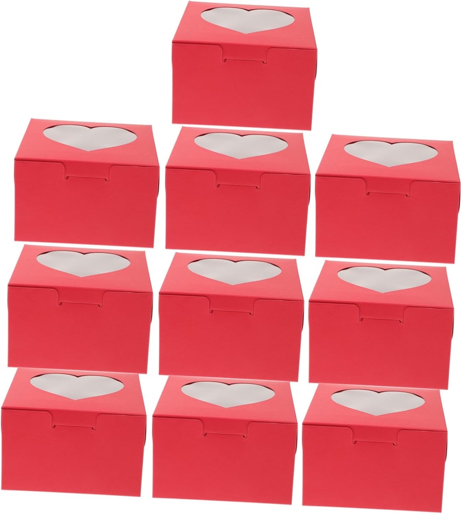 10pcs Heart-shaped Cake Box with Window Creative Paper Cupcake Carrier for Weddings Birthdays and Treats Shops and Baking Events
