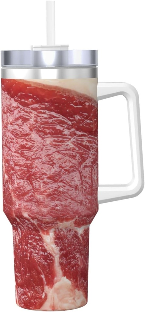 Beef Meat 40 Oz Tumbler With Handle And Straw Lid, Insulated Reusable Stainless Steel Travel Mug Iced Tea Or Coffee, Smoothie And More