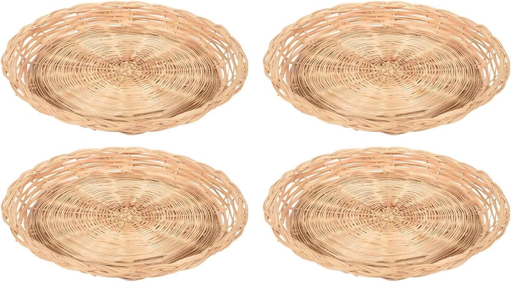4 Pcs Bamboo Woven Plate Holder - 10 Inch Round, Reusable Paper Plate Holders for Picnic