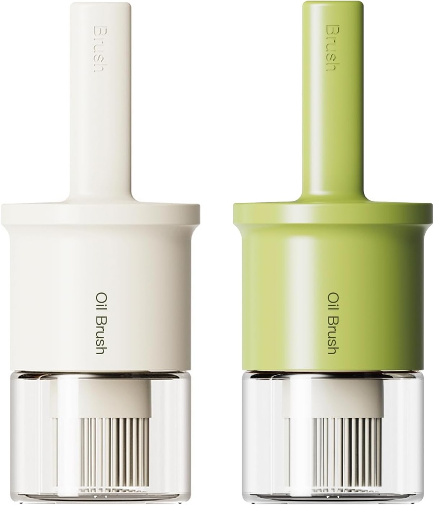 YARRAMATE 2pcs 300ml / 10oz Oil Dispenser with Brush - Glass Oil Dispenser for Kitchen with Silicone Heat Resistant Brush for Oil and Sauce Cooking BBQ Grill Frying - White&Green